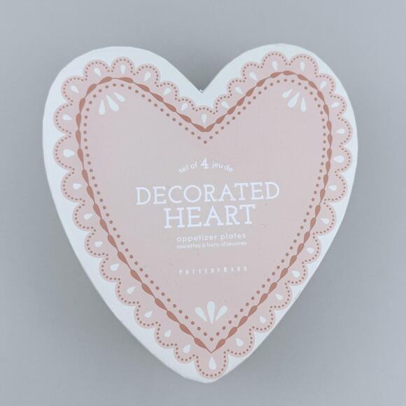 Pottery Barn Heart Appetizer Plates SET OF 4 Decorated Lace Edge Valentines Day - Picture 10 of 12